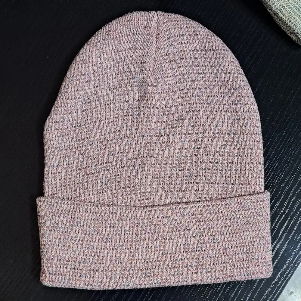 3 Winter Knit Toboggan Beanie Hats Solid Color With Rainbow Sparkle Threads OSFM